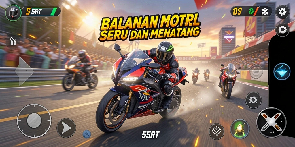 Tangkapan layar dari gameplay balapan motor di 55RT.
