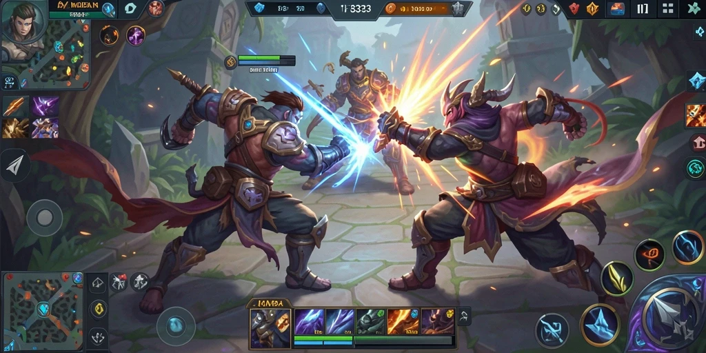 Tampilan mendebarkan dari pertarungan dalam game MOBA.