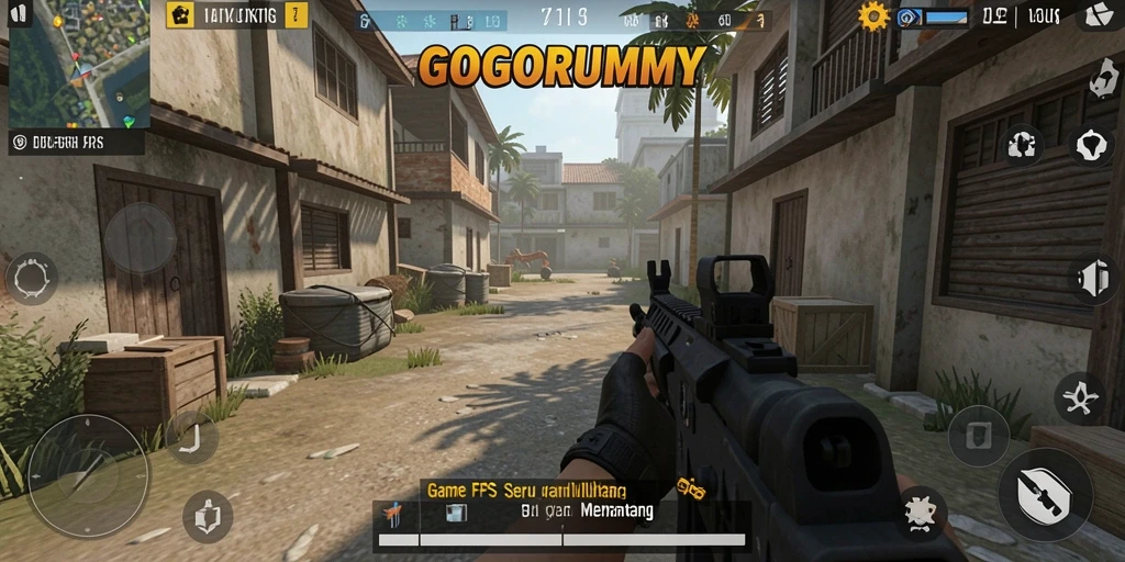 Gambaran gameplay seru GOGORUMMY dalam pertempuran FPS.