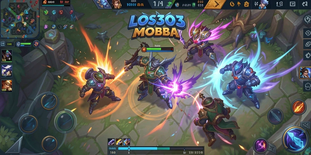 Tangkapan layar gameplay LOS303 yang menampilkan pertarungan MOBA yang seru.