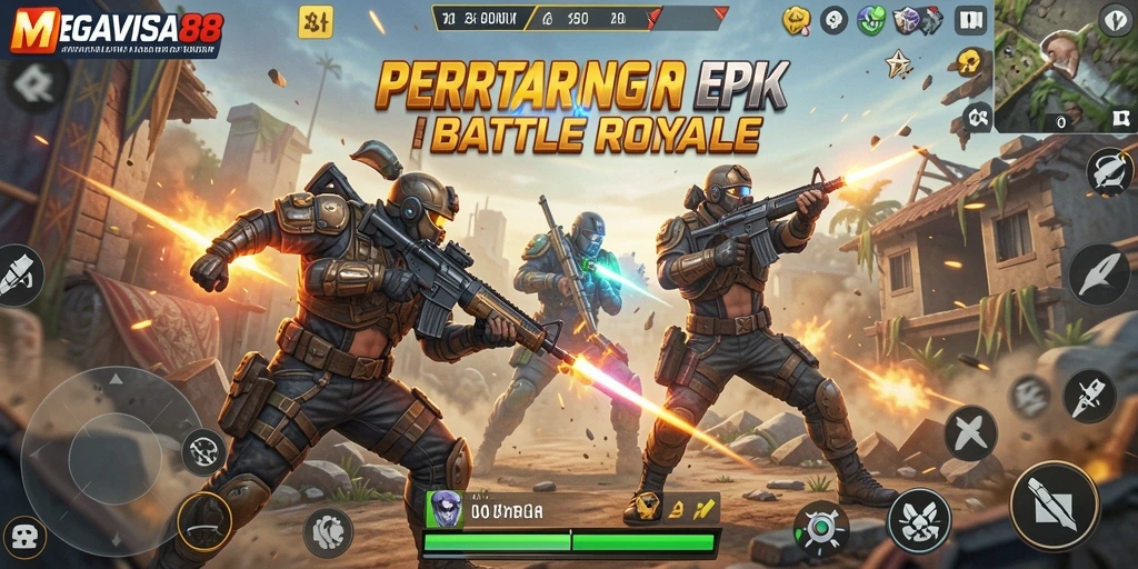 Screenshot gameplay MEGAVISA88 menampilkan intensitas pertarungan Battle Royale.