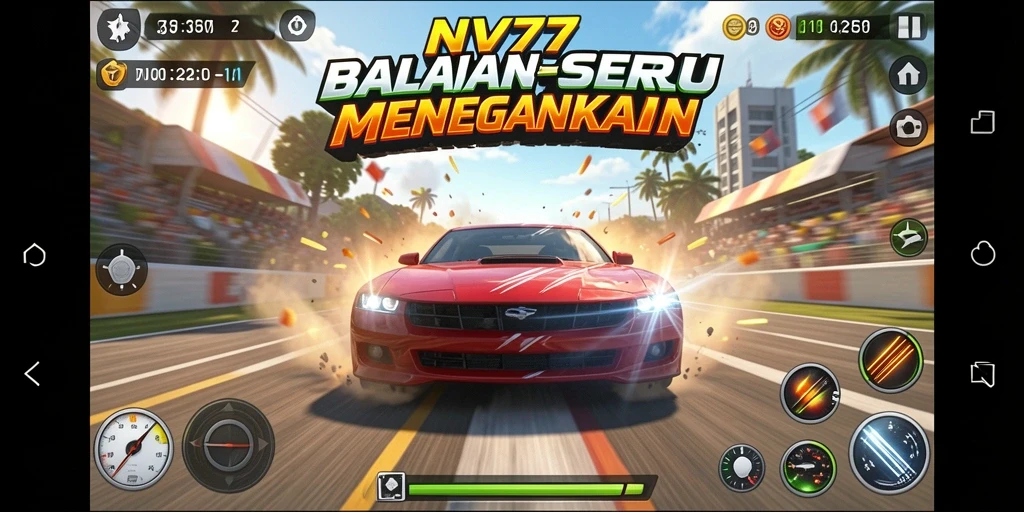 Screenshot gameplay NV77 dengan aksi balapan yang mendebarkan.